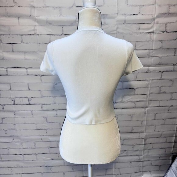 ZARA Ribbed Knit White Cropped Tee | Short Sleeve Minimalist Basic Top Size M - Picture 2 of 6